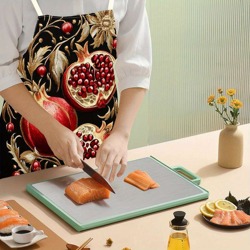 1pc Elegant Pomegranate Golden Leaves Print Linen Apron 100% Linen Smooth Fabric Ideal fo