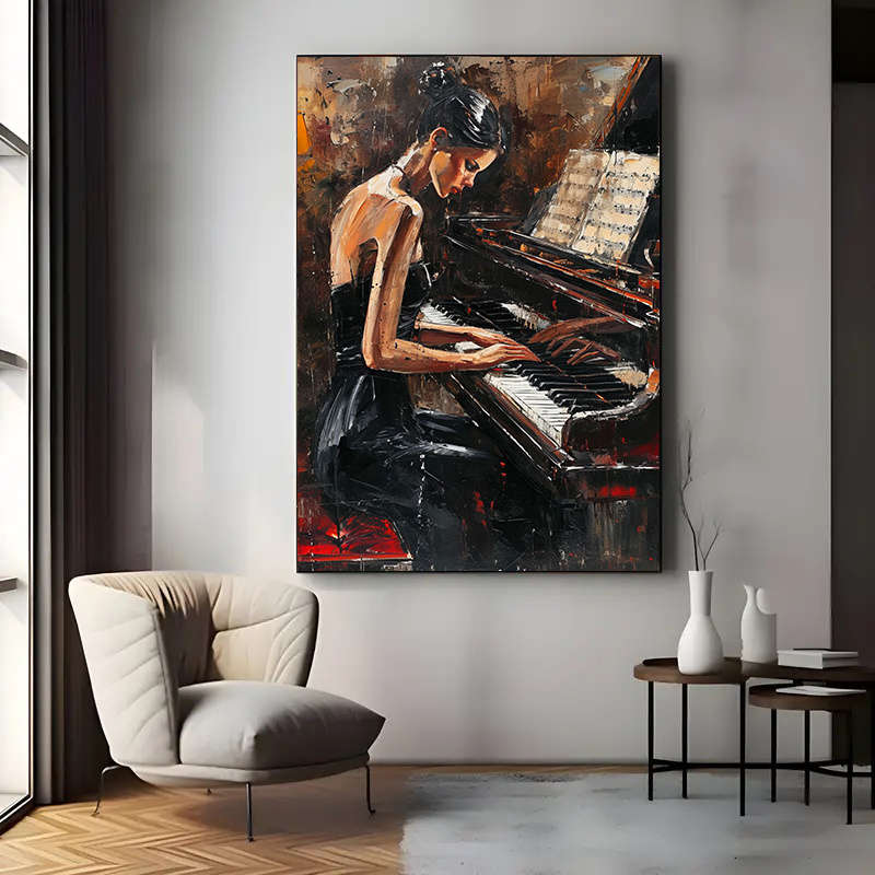 1pc  Modern Abstract Piano Player Canvas Art Print 79.98x119.99cm Frameless Wall Decor Large
