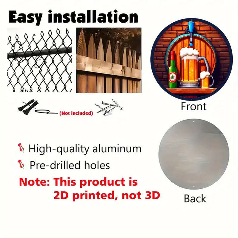 1pc Rustic Beer Barrel Metal Sign Aluminum Wall Hanging Decor with Mug and Bottle Design Waterproof