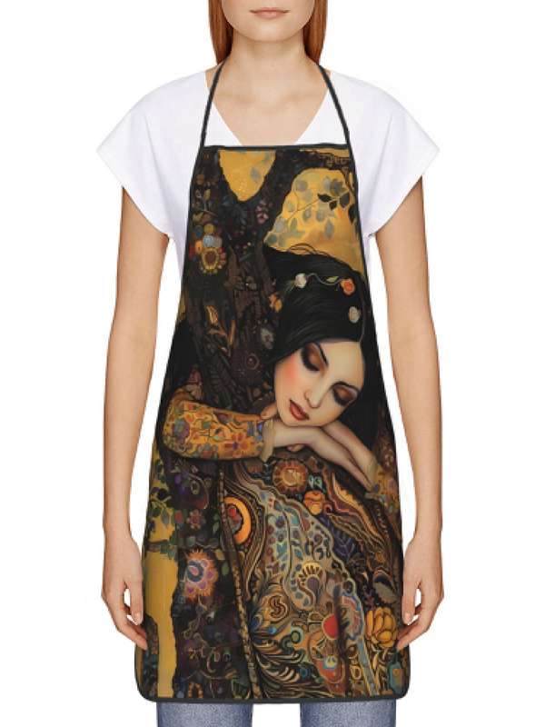 1pc Vintage Gustav Klimt Painting Apron 100% Polyester Woven Fabric 190g m? Slight Stretch Art