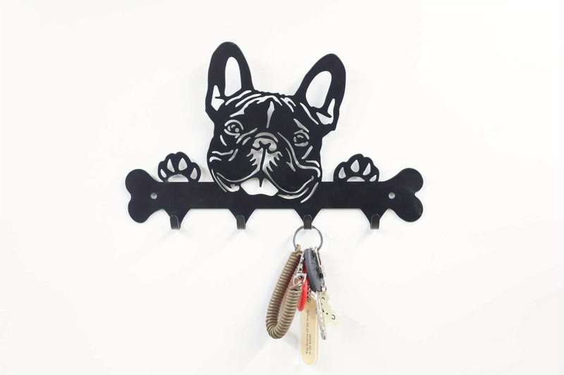 French Bulldog Metal Key Holder Casual Style Wrought Iron Wall Mount Key Hook Punch-Free Towel  R