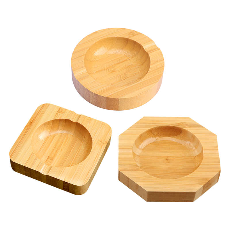 1pc Solid Bamboo Ashtray with Grooves Round Rectangular and Irregular Shaped Ashtrays for Sm