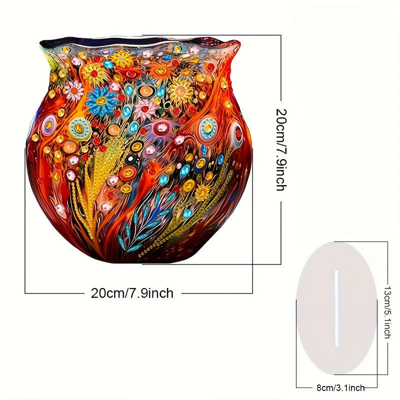 1pc 2D Flat  Vibrant Acrylic Flower Vase 7.9-Inch Irregular Diamond Shape  Wall Art Colorful
