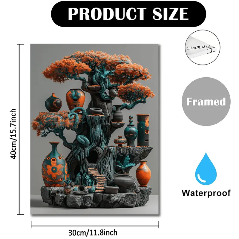 1pc Room Decor Abstract African Tree Sculpture Canvas Wall Art Wooden Framed Woven Unique Gift for H