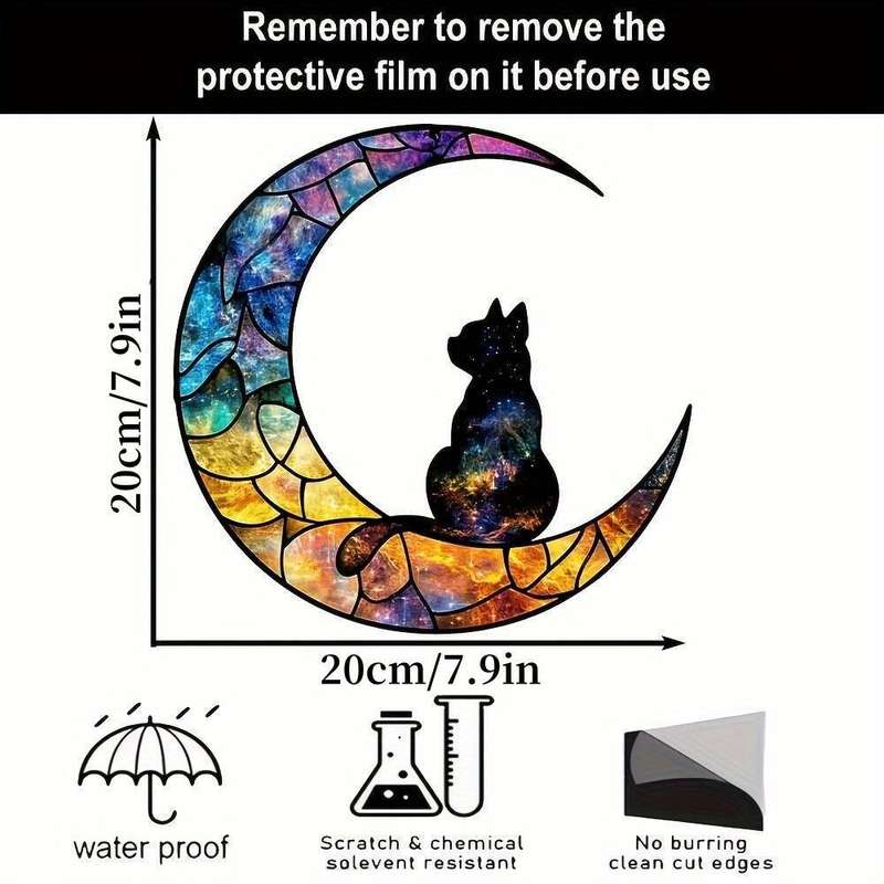 1pc 2D Flat  20.07cm Piece Bohemian Style Acrylic Cat on Moon Sun Catcher- 20.07cm x 20.07cm Animal