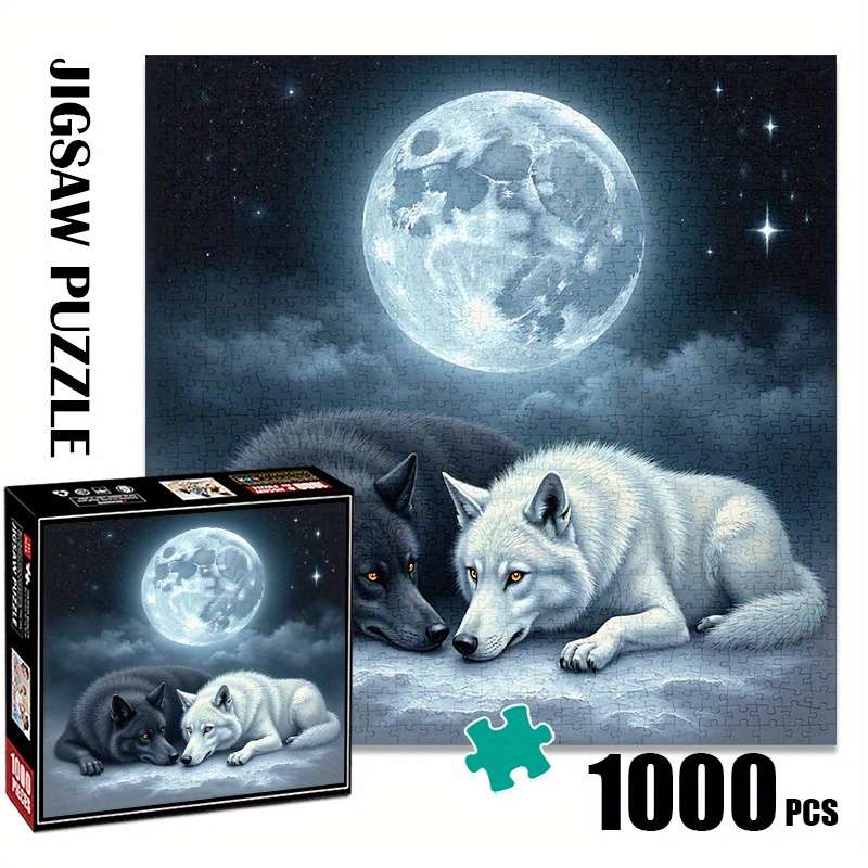 1000pcs Black White Wolves Under the Moon Jigsaw Puzzle Large Waterproof Paper P