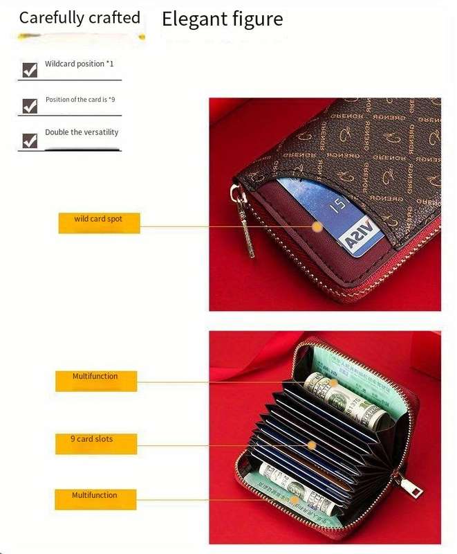 1pc Vintage-Inspired Slim RFID Blocking Wallet for Women 9 Card Slots Large Capacity Elegant Two