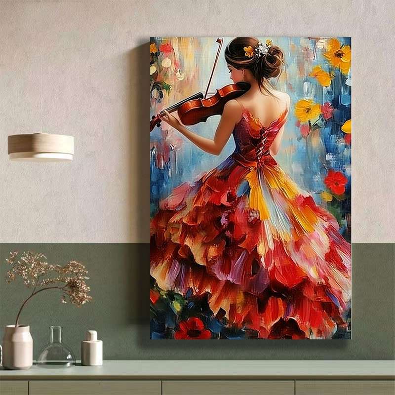 1pc  The girl playing the violin Canvas painting--unframed 40.64x60.96cm Morden for home dec