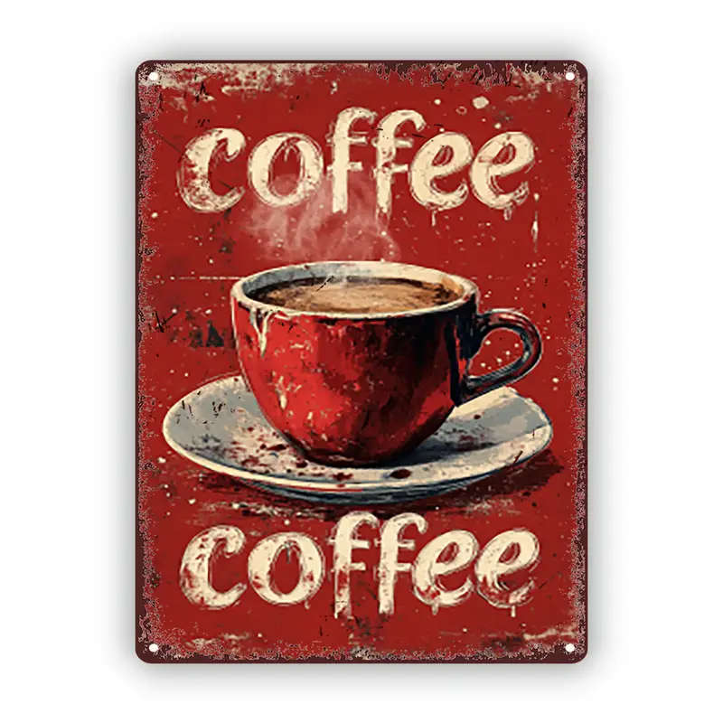 1pc Classic Brew Rustic Coffee Metal Sign Vintage Red Cup Wall Art for Kitchen Pub Decor 20.32x30.48