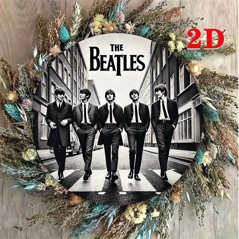1pc 2D Flat Beatles 2D Round Wall Sign Iconic Abbey Road Crossing Art Aluminum Home or Outdoor