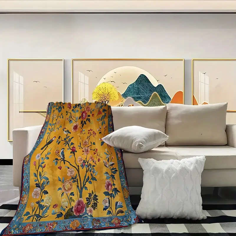 1 Bohemian Floral And Bird Print Flannel Blanket 150*200cm