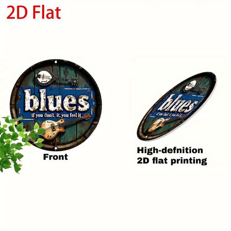 1pc Vintage Blues Music-Inspired 20.32x20.32 cm Metal Sign Rustic Blue Guitar Accordion Wall Ar