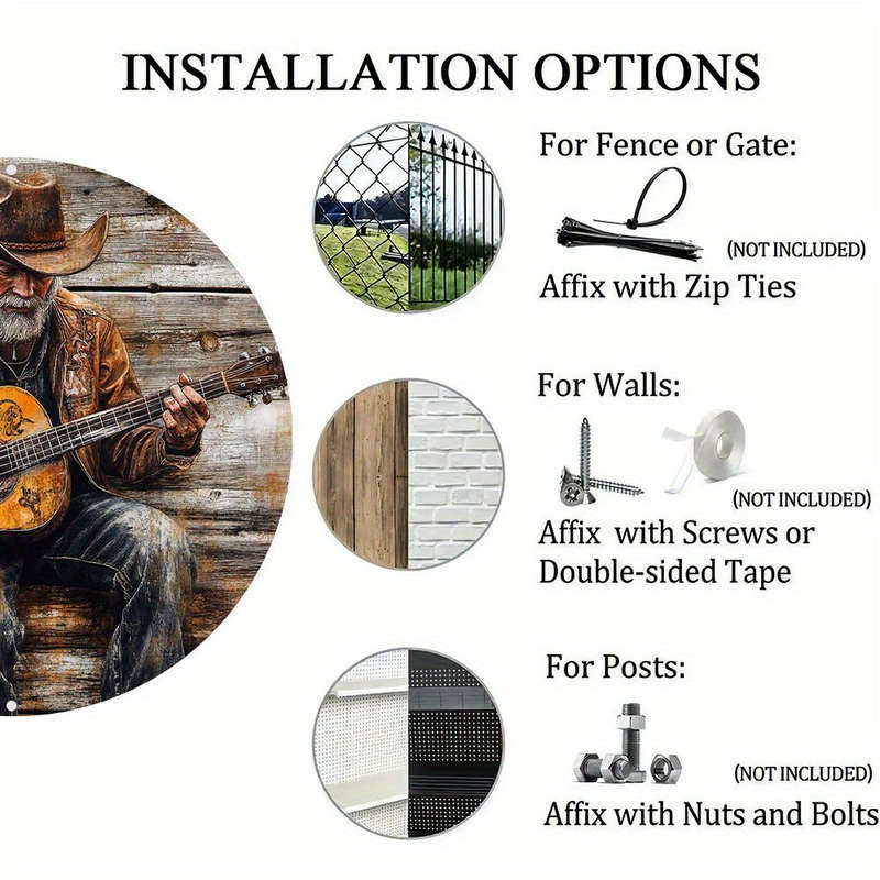 1pc  Rustic Guitar Player Metal Sign Vintage Denim Guitar Wall Art Waterproof HD Print Pre
