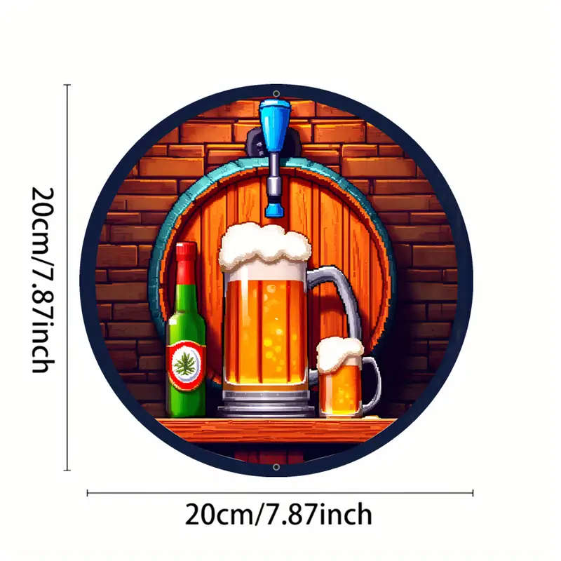 1pc Rustic Beer Barrel Metal Sign Aluminum Wall Hanging Decor with Mug and Bottle Design Waterproof