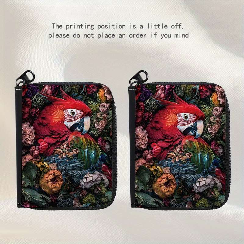 1pc Tropical Parrot Print Womens Wallet Vibrant Floral Bird Design Multi-Card Slots Zipp