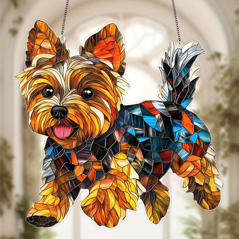 1pc 2D Flat  Printing 8" x 8" Acrylic Dog Ornament Colorful Yorkie Design Durable Wall Art for Wi