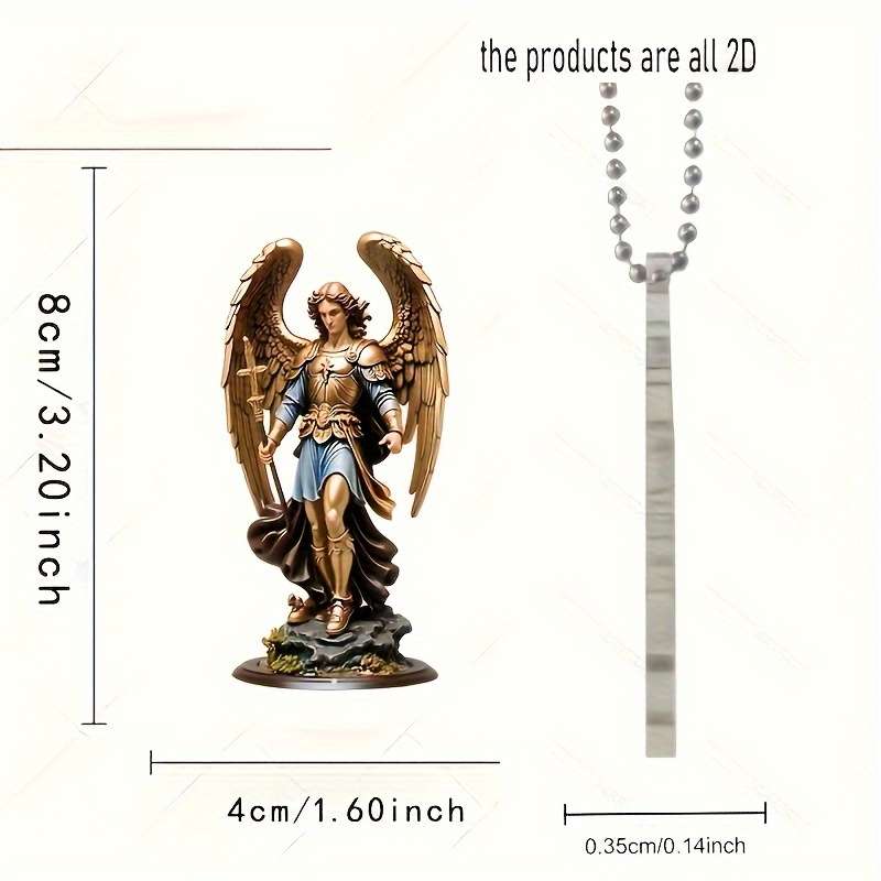 1pc 2D Flat  Acrylic Archangel Michael Pendant Detailed Angel Statue with Blue Tassel Christian R