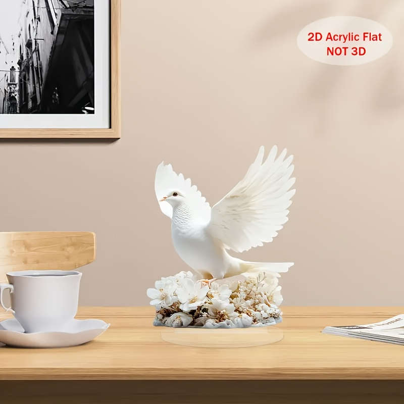 1pc 2D Flat  Elegant Flying Pigeon Acrylic Decorative Card  Graphic Design with Floral Base Mo