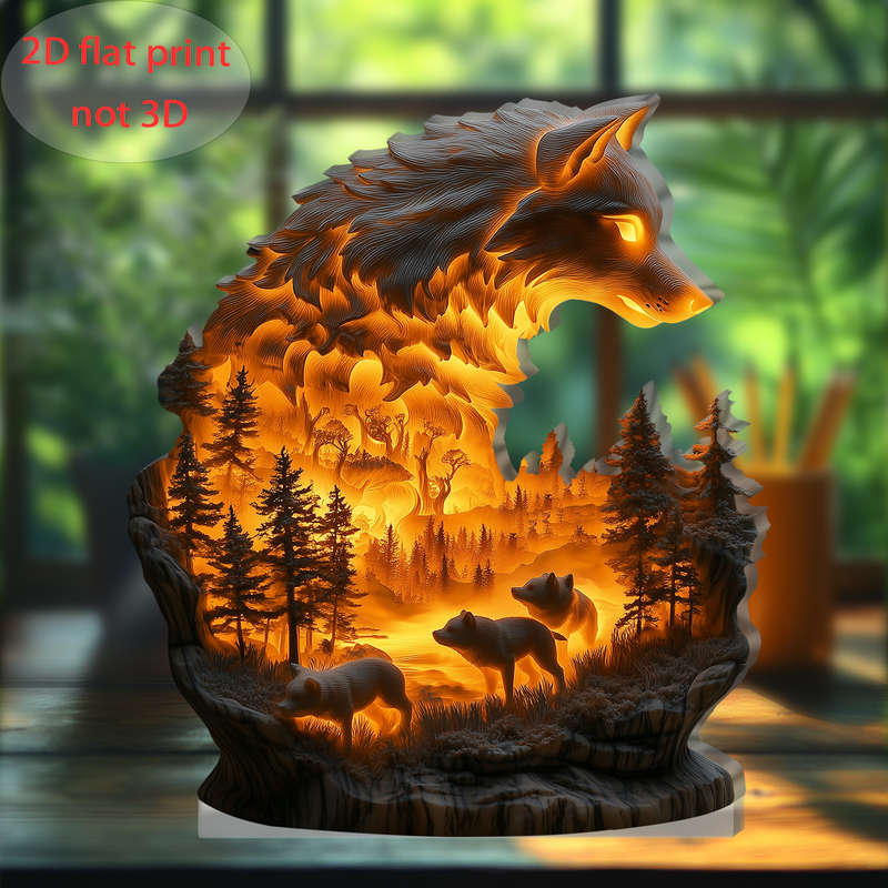 1pc 2D Flat   Acrylic Wolf Decorative Plaque 12.95cm x 14.99cm Suitable for all Seasons and