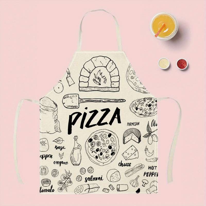 1pc Pizza Pattern Linen Apron Creative Fun Fashion Print Waterproof Stain-Resistant Easy Clea