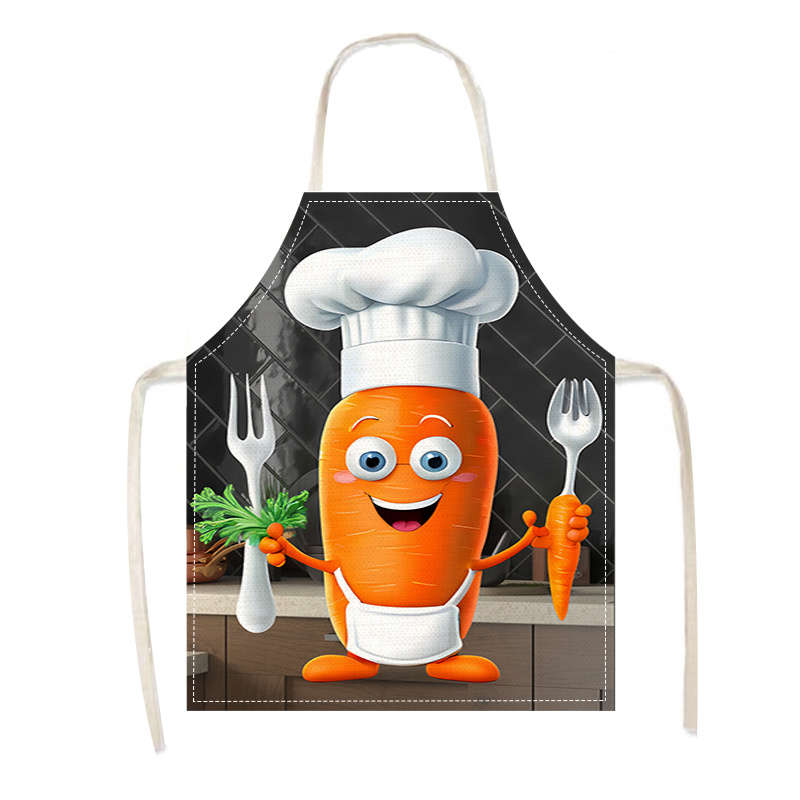 1pc Linen Chef Elements Vegetable Carrot Printed Personalized Apron Home Work Apron Women'S A