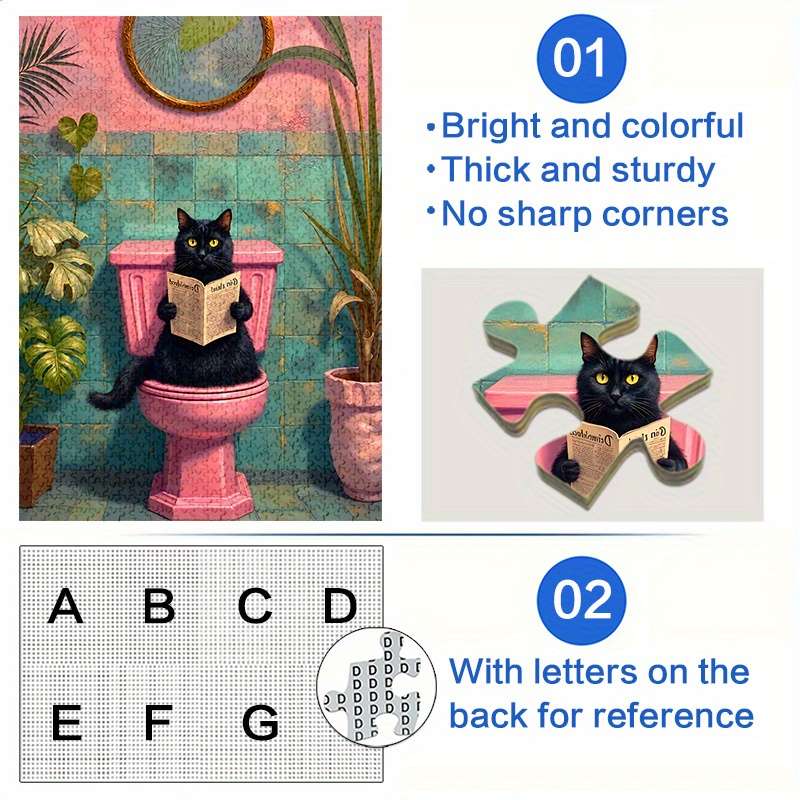 1000pcs Black Cat on Toilet Jigsaw Puzzle Scratch Water Resistant Advanced DIY B