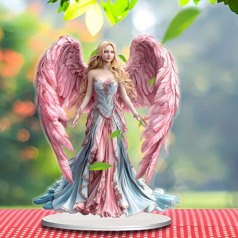 1pc 2D Flat   Bohemian Angel Figurine with Pink Wings Acrylic Desktop Decor Elegant Paste