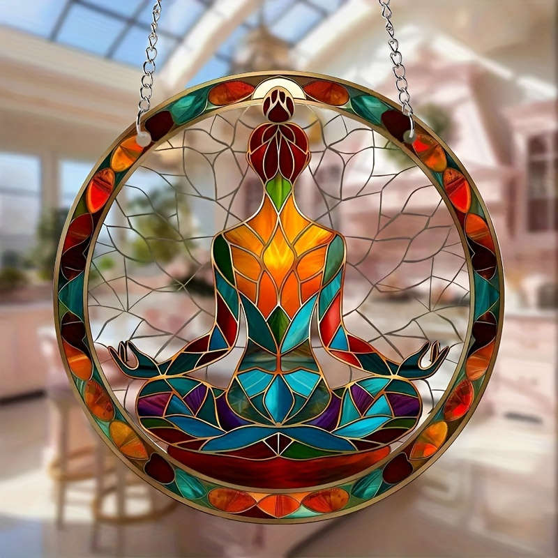1pc 2D Flat  A  Acrylic Decorative Piece Yoga Style Acrylic Sun Catcher Colorful Glass Style