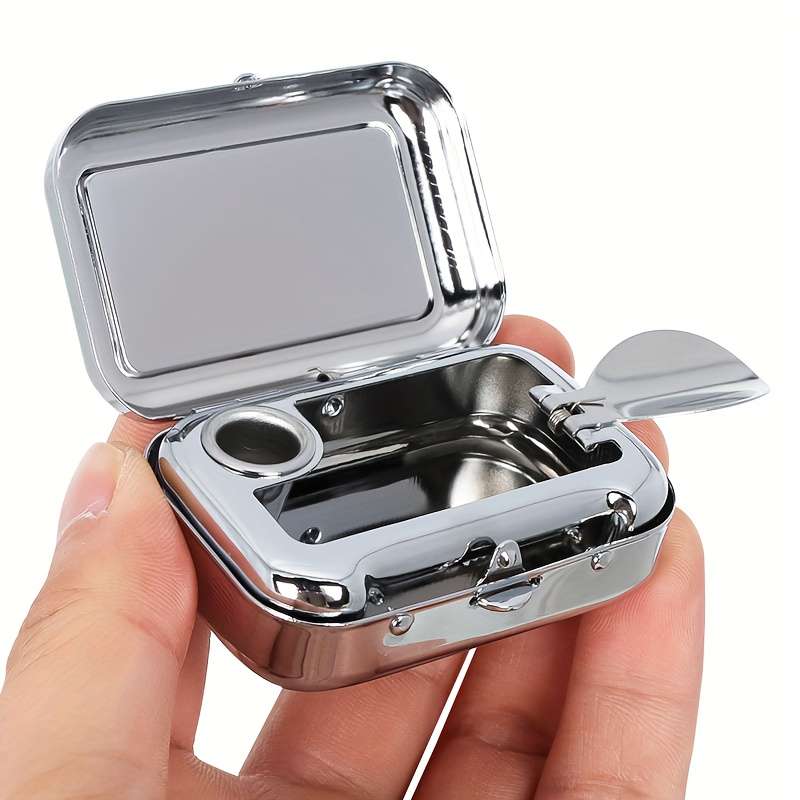 1pc Portable Stainless Steel Ashtray with Lid Durable Ideal for Car Office Outdoor Use Compa