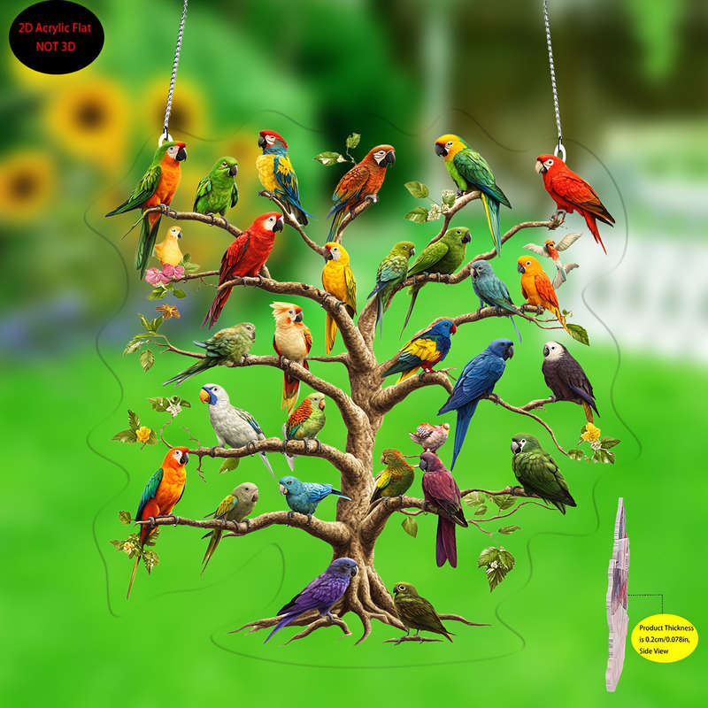 1pc 2D Flat   Colorful Parrot Tree Acrylic 20.32cm x 20.32cm Bohemian Wall Hanging Vivid