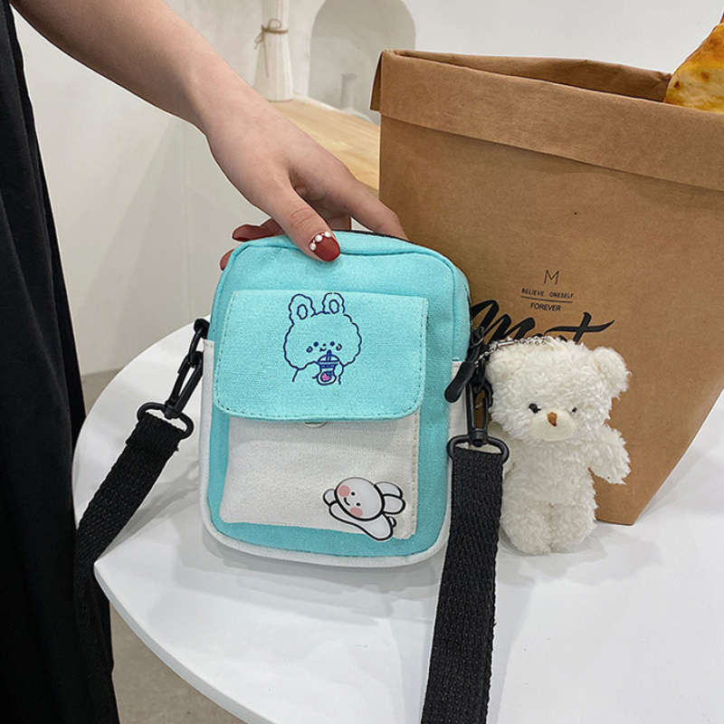 1pc Cute Bunny Canvas Crossbody Bag for Girls Simple Shoulder Messenger with Color-Block Desi