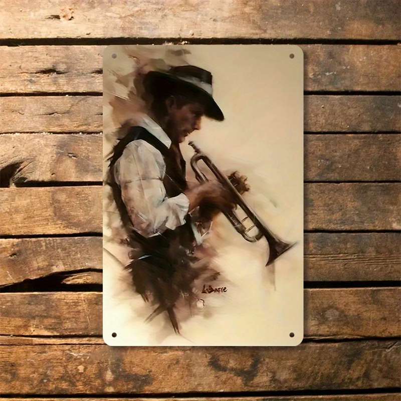 1pc Vintage Abstract Trumpet Player Iron Wall Art Sign 20.32x30.48 cm Rustic Decorative Plaque fo