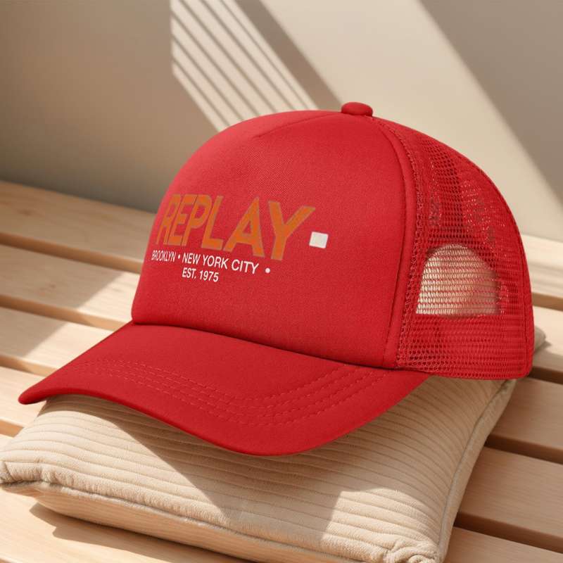 1pc Replay Brooklyn 1975 Baseball Cap Adjustable Breathable Mesh Back Black with Orange Logo P