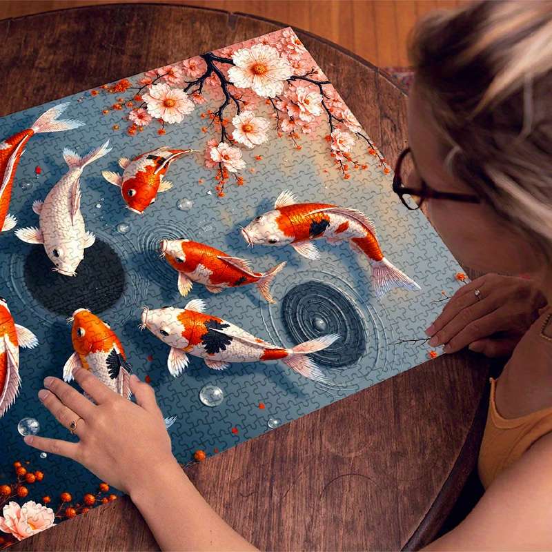 1000pcs Koi Fish Jigsaw Puzzle Scratch Water Resistant Advanced DIY Brain Teaser