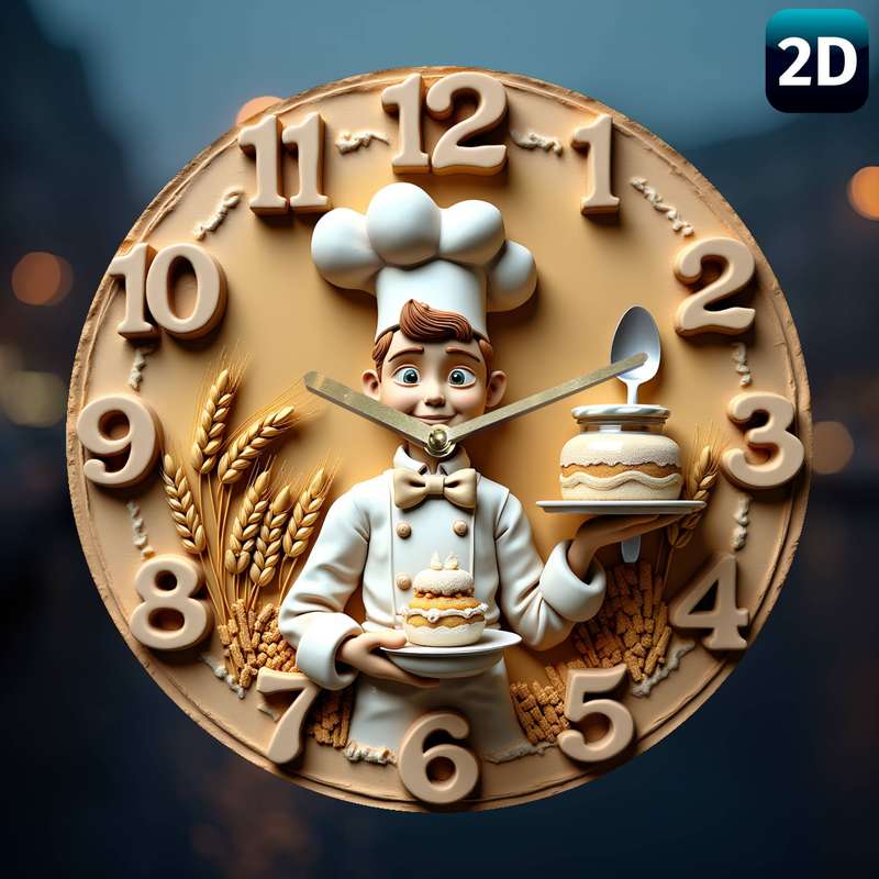 1pc 19.99 cm Silent Chef Wall Clock Decorative Acrylic Round Clock with Chef Illustration Perfec
