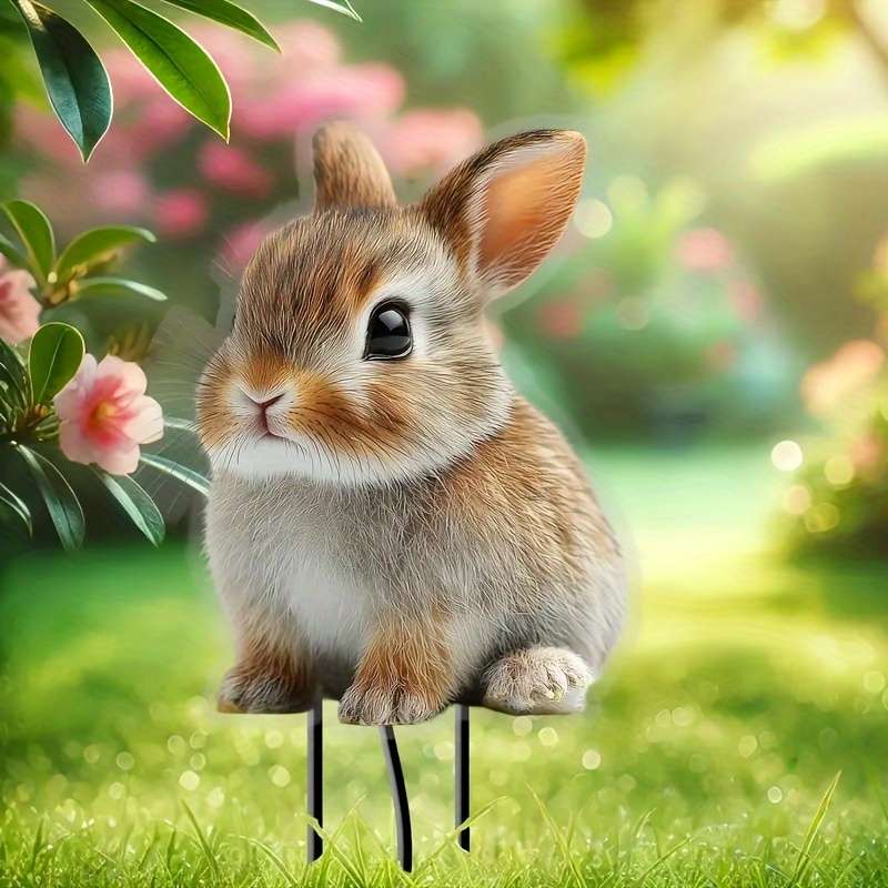 1pc 2D Flat  not 3D  Enchanting Rabbit Garden Stake Durable Acrylic Outdoor Decoration Weat