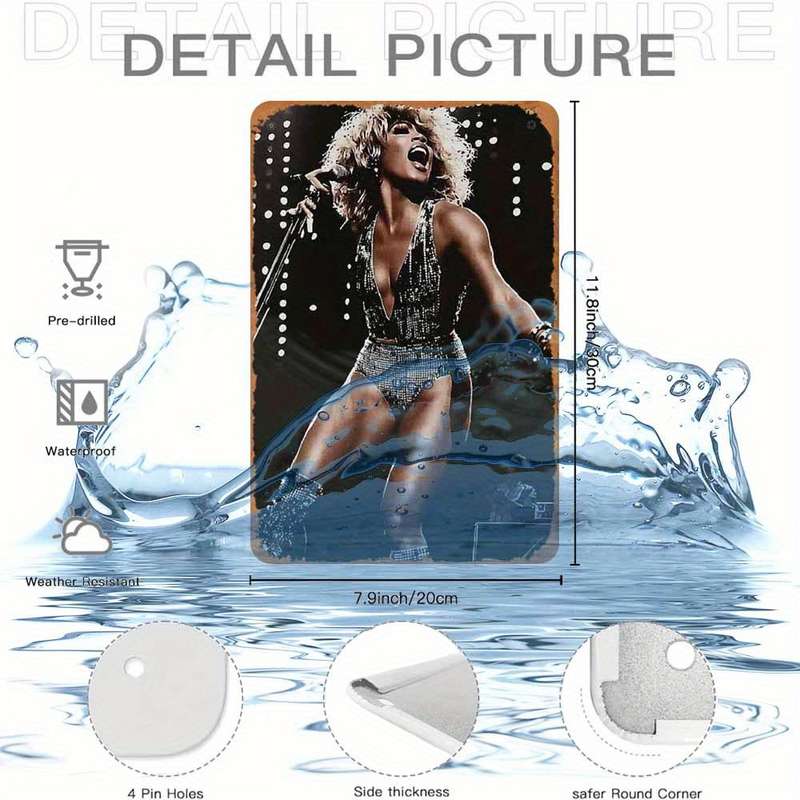 1pc Vintage Tina Turner Retro Metal Wall Art Plaque Rustic 2D Iron Decor for Home Office Bar a