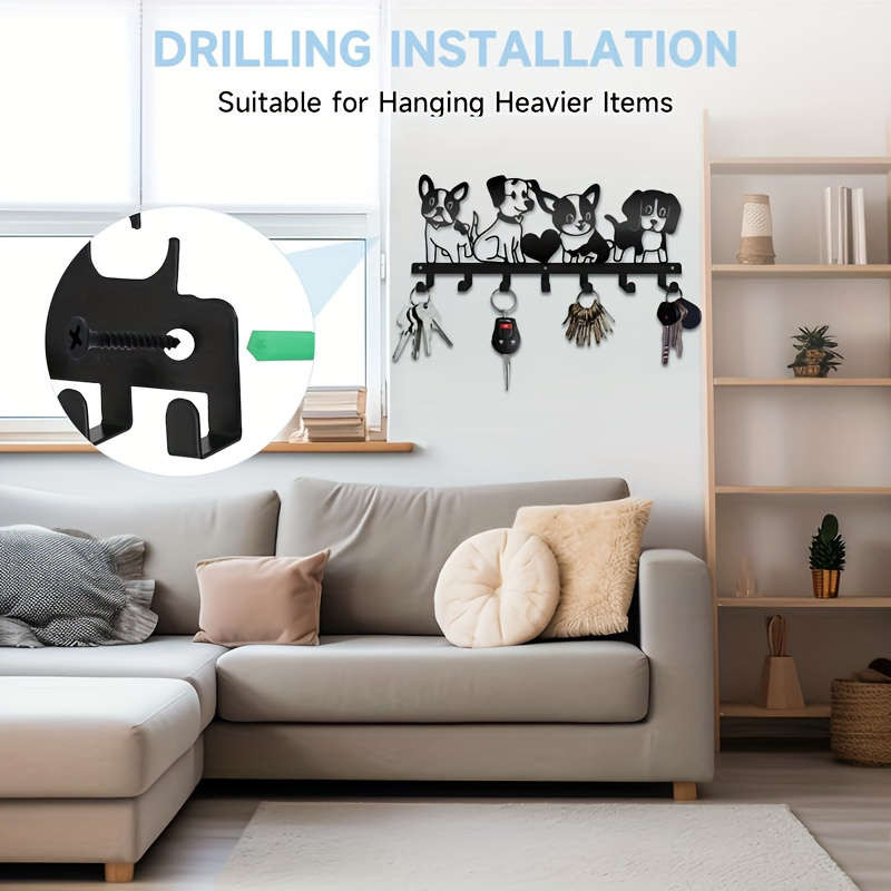 1pc Contemporary Dog Silhouette Metal Key Holder Wall Mount Easy Install Key Storage Box for Home