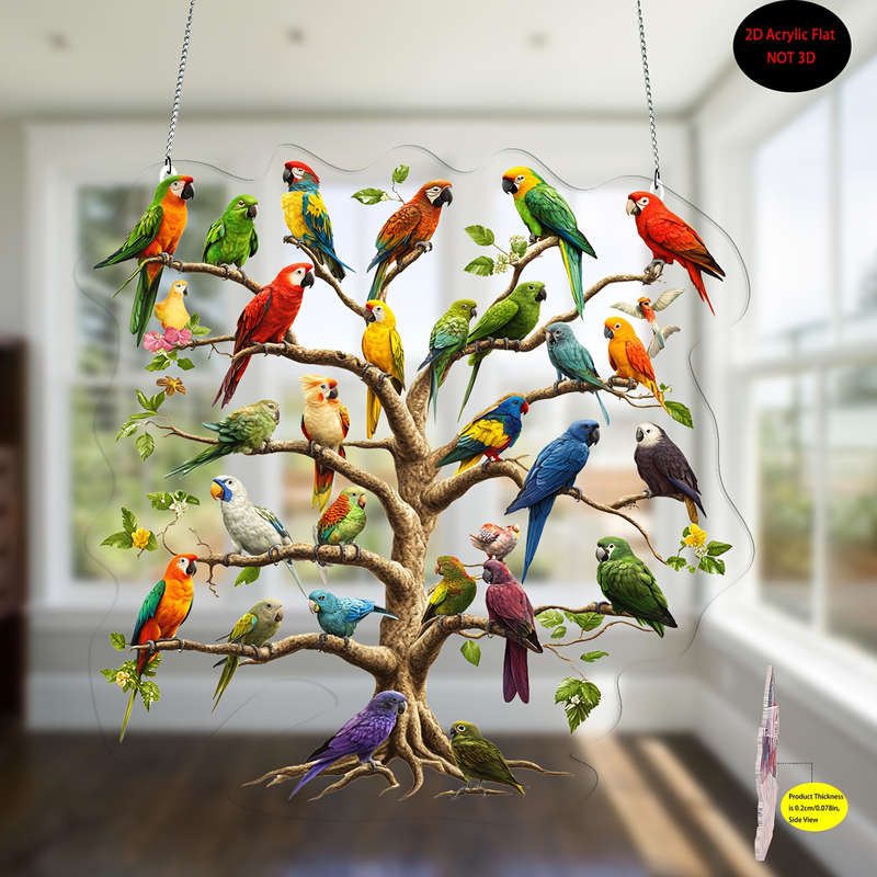 1pc 2D Flat   Colorful Parrot Tree Acrylic 20.32cm x 20.32cm Bohemian Wall Hanging Vivid