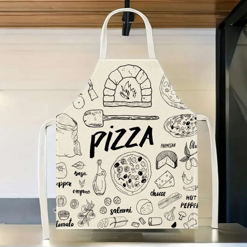 1pc Pizza Pattern Linen Apron Creative Fun Fashion Print Waterproof Stain-Resistant Easy Clea