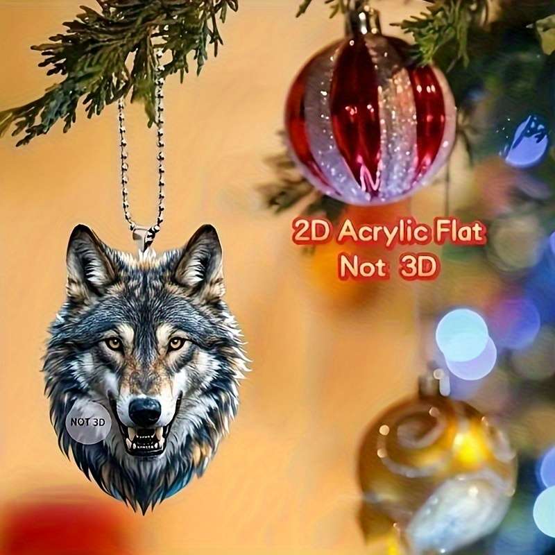 1pc 2D Flat  Unique  Wolf Head Acrylic Pendant Exquisite Fur and Eye Design Ideal for Car Rea