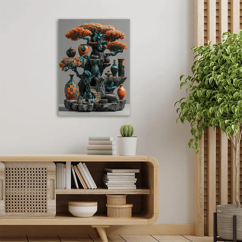 1pc Room Decor Abstract African Tree Sculpture Canvas Wall Art Wooden Framed Woven Unique Gift for H