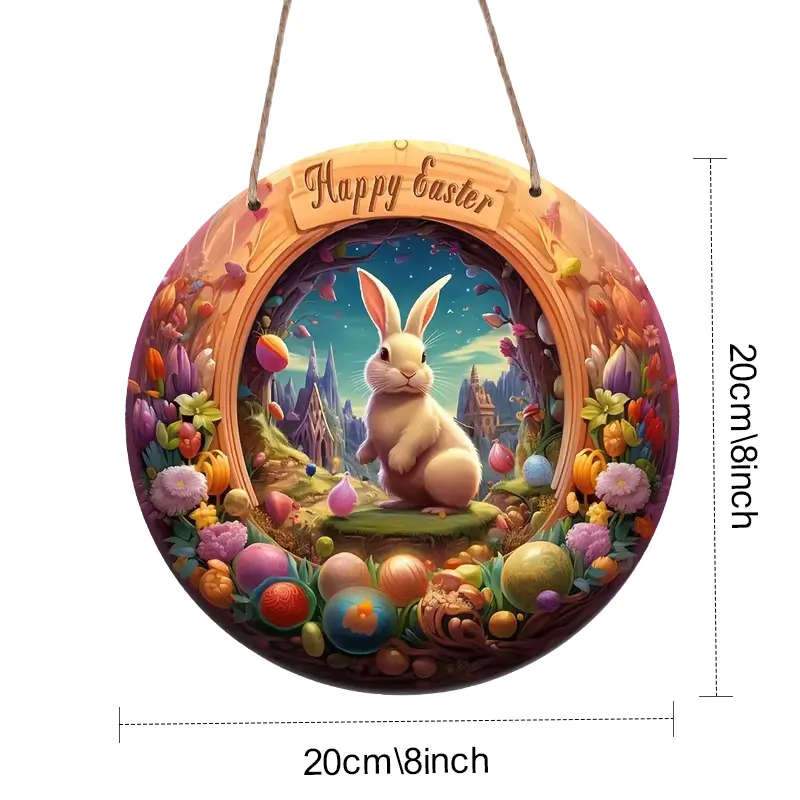 1pc Happy Easter Floral Round Wooden Sign Perfect for Outdoor Home Office Bar Kitchen Decor Gift for