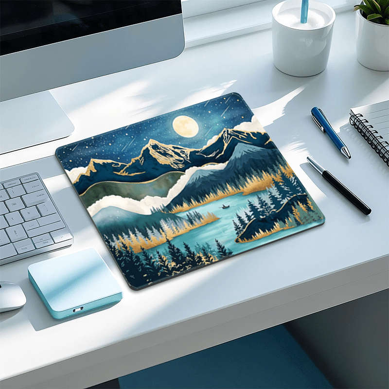 1pc Unique Small Square Mouse Pad Featuring a Moonlit Night Sky And Mountain Design Perf