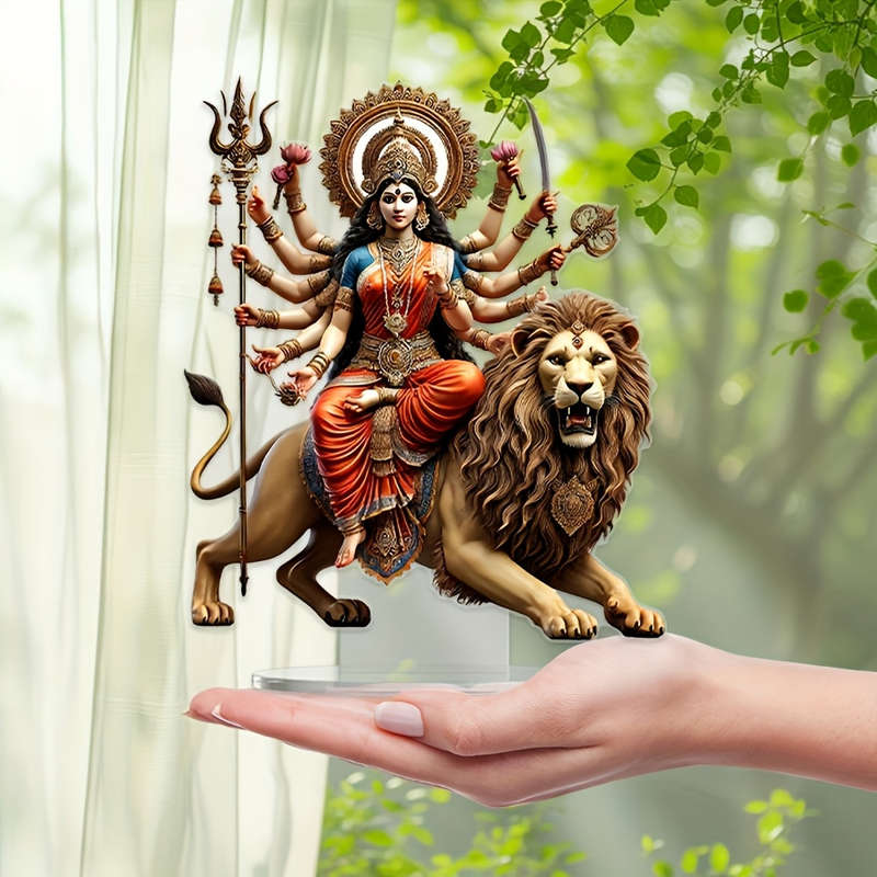 1pc 2D Flat   of Lion Acrylic Statue Durga a Vibrant Multi-Armed Hindu Goddess Symbolizing