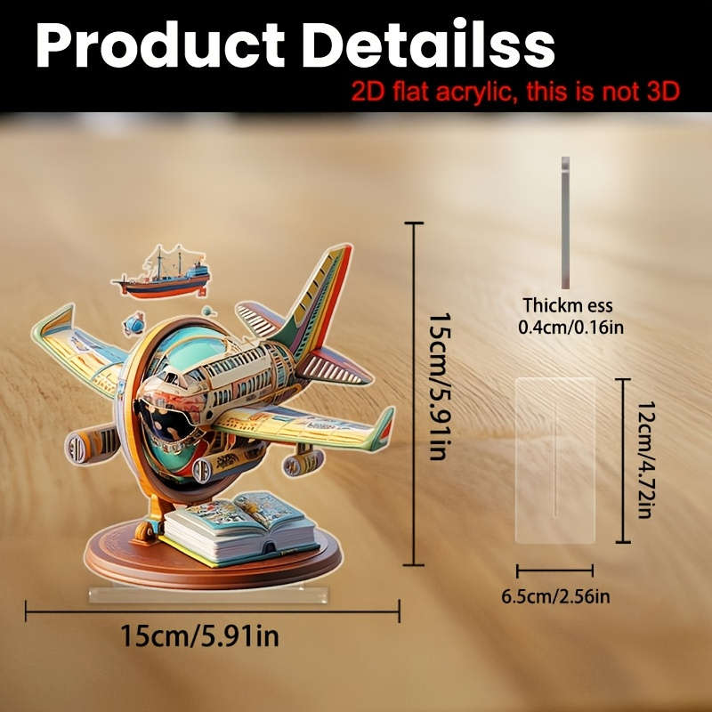 1pc 2D Flat  Vibrant Acrylic Airplane Globe Tabletop Decor Colorful Rainbow Design Perfect for