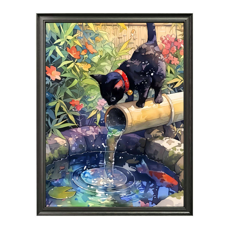 1pc Print Painting 2D Black Cat and Fish Unframed 30.48x40.64cm Canvas Art Creative and Impressive H