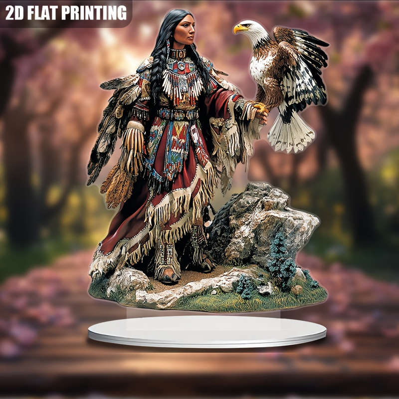 1pc 2D Flat  Bohemian Indian Woman and Eagle Acrylic Sun Catcher 16.26cm x 20.83cm Vibrant  Fla