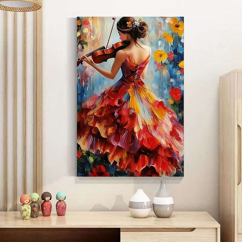 1pc  The girl playing the violin Canvas painting--unframed 40.64x60.96cm Morden for home dec