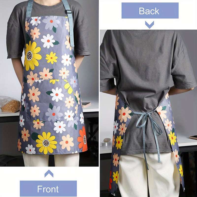 1pc Fashionable Women's floral apron with pockets adjustable perfect for cooking baking garden